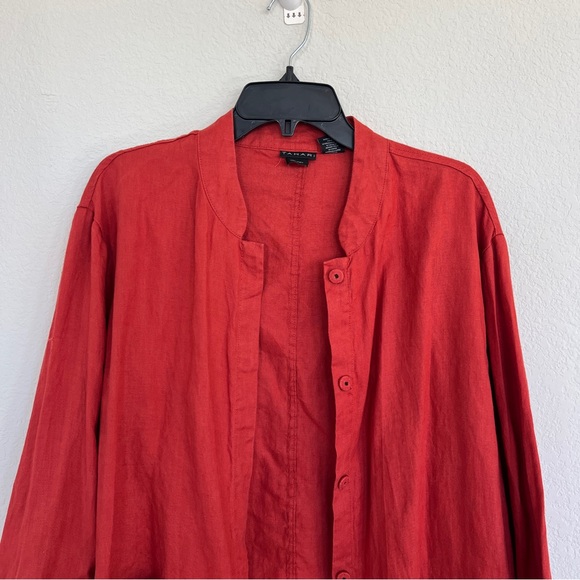 Tahari Women’s Lagenlook Burnt Orange Cardigan Jacket 100% Linen Size M - Picture 2 of 7